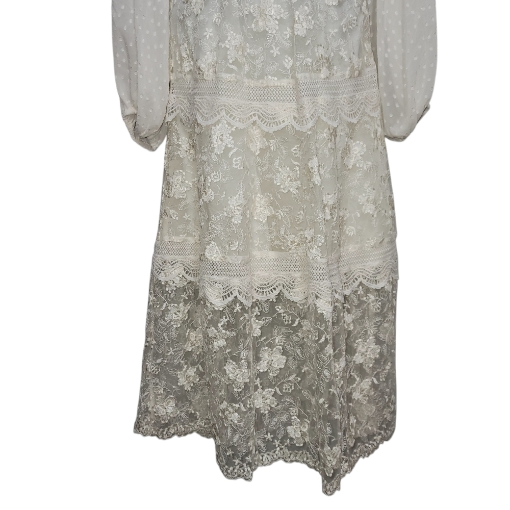 ALEXIS for Target Cream/Ivory Lace Cut Out Tiered Maxi Dress XS Long Sleeve Ruff - Picture 5 of 6